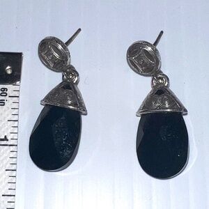 Brighton silver post earrings with drop faceted black stone